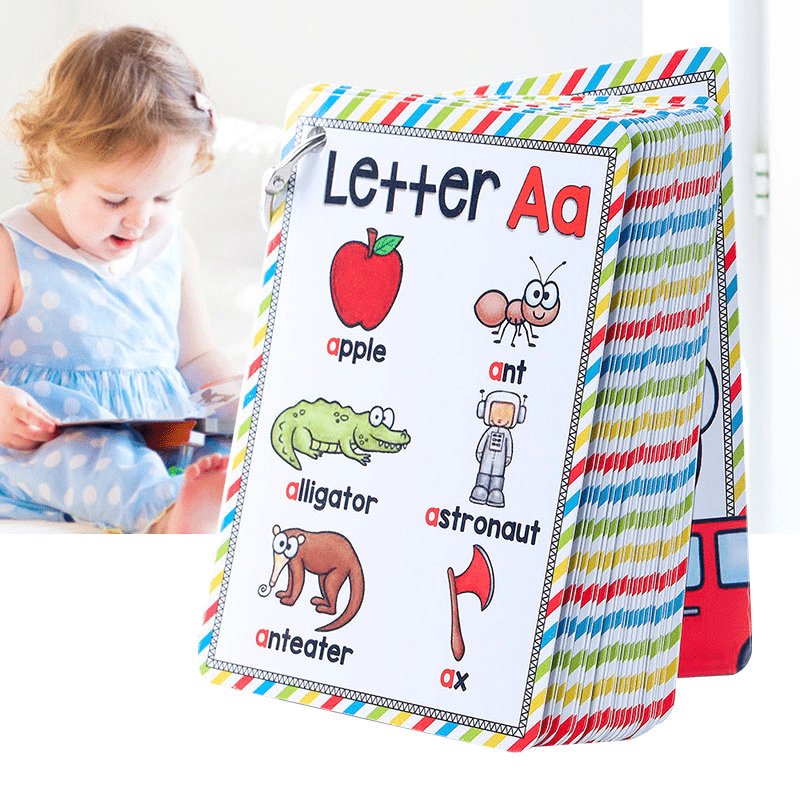 26 tarjetas de bolsillo de fonética del alfabeto, tarjetas de aprendizaje de palabras en inglés para bebés, juguetes educativos para edades tempranas - SACASUSA