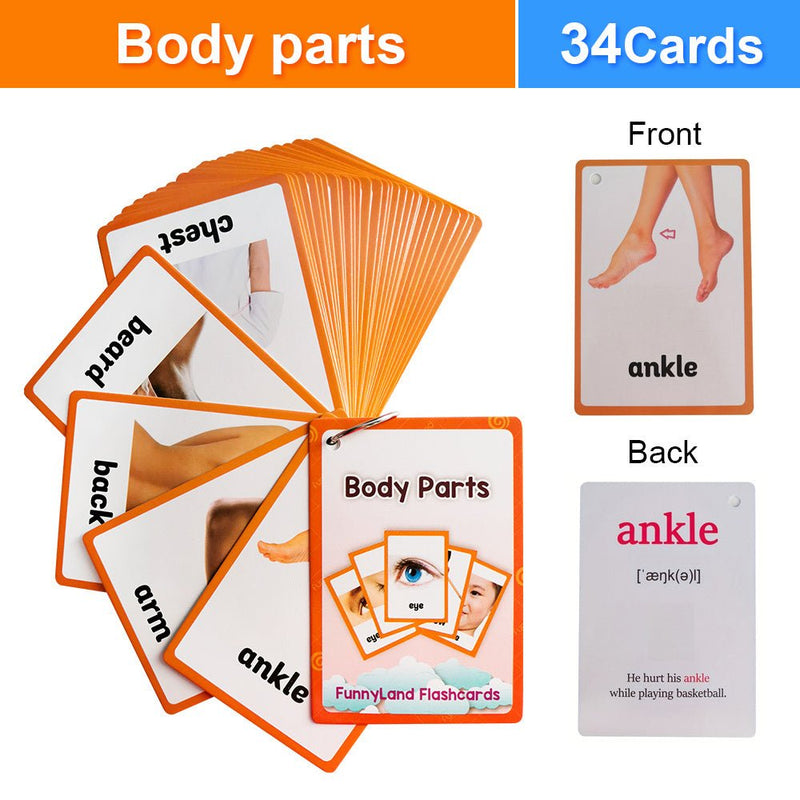 34 Tarjetas De Partes Del Cuerpo Montessori Inteligentes Tarjetas De Bolsillo Actividades Flash Para Niños Aprendizaje Temprano De Inglés Cognitivo Niños Flashcards Juguetes Educativos Para Niños Pequeños - SACASUSA