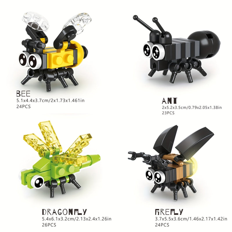 Bloques de Construcción 6-en-1 de Insectos para Niños Curiosos 6-8 - Juego Educativo STEM con Abeja, Mariquita y Más - Kit de ABS Duradero como Regalo Ideal - SACASUSA