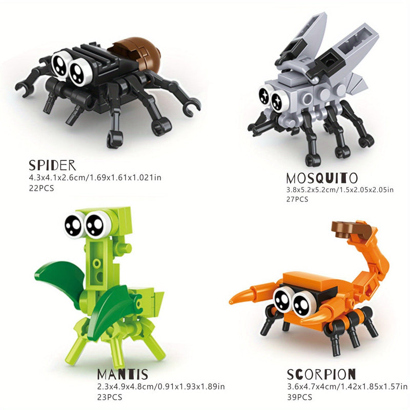 Bloques de Construcción 6-en-1 de Insectos para Niños Curiosos 6-8 - Juego Educativo STEM con Abeja, Mariquita y Más - Kit de ABS Duradero como Regalo Ideal - SACASUSA