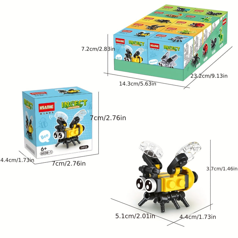 Bloques de Construcción 6-en-1 de Insectos para Niños Curiosos 6-8 - Juego Educativo STEM con Abeja, Mariquita y Más - Kit de ABS Duradero como Regalo Ideal - SACASUSA