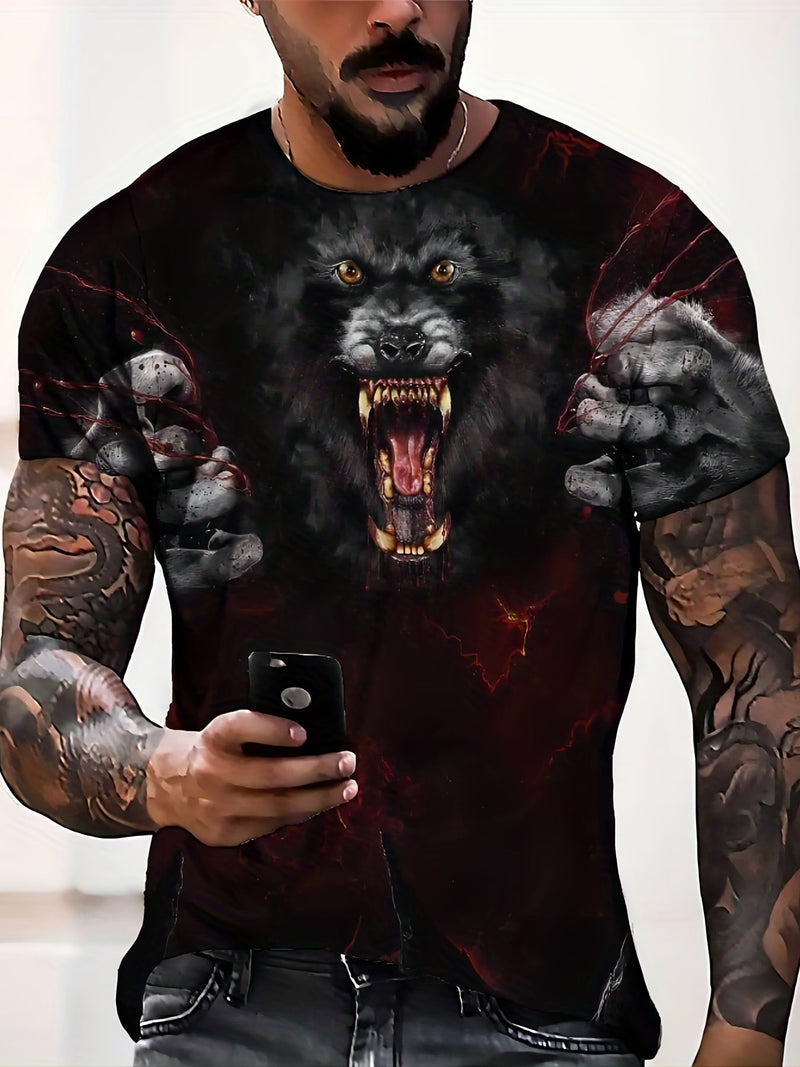 Camisetas con cuello redondo y estampado de lobo en 3D para hombre, remeras gráficas informales, playeras de manga corta cómodas y ajustadas para fitness muscular, trajes para hombre, pijamas novedosas para verano - SACASUSA