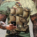 Camisetas Con Estampado De Galeón Con Cuello Redondo, Elegante Impresión Digital En 3D, Estilosas, Casuales, De Mangas Cortas, Cómodas, Ajustadas, Ropa De Verano Para Hombres. - SACASUSA