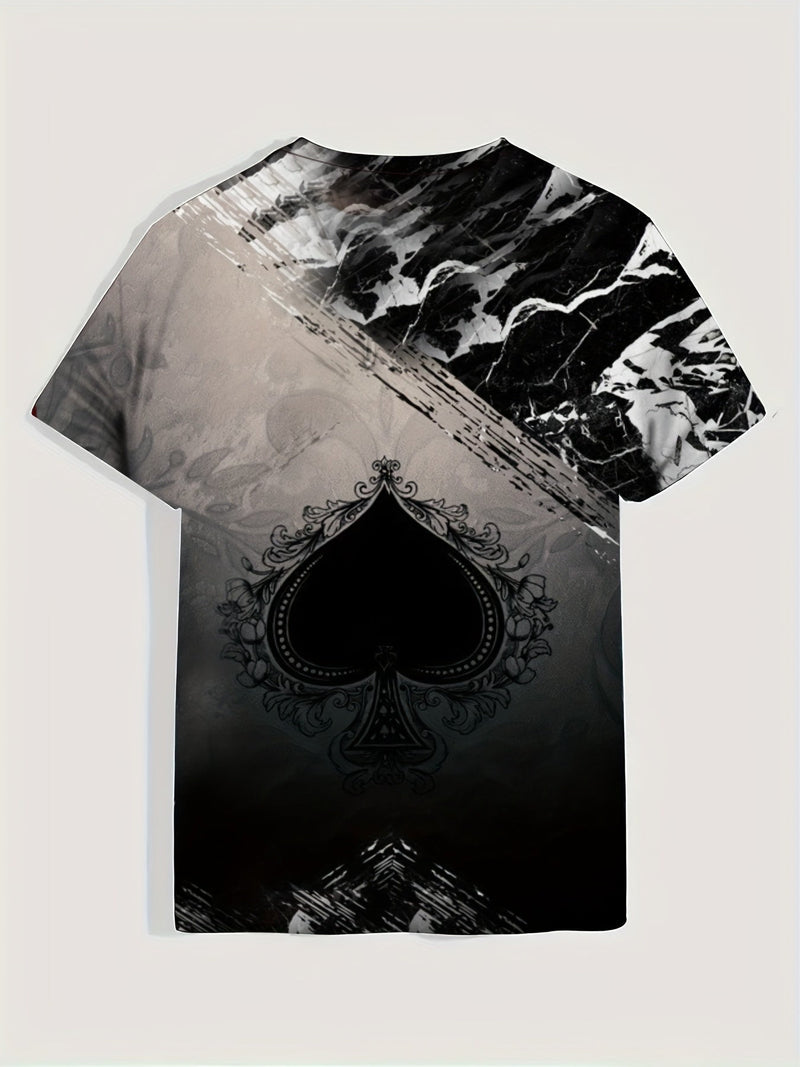 Camisetas De Cuello Redondo Con Estampado De Póquer En 3D Para Hombres, Camisetas Gráficas Informales, Camisetas De Manga Corta Ajustadas Para Músculos, Camisetas De Manga Corta Para Hombres Novedosas Para El Verano - SACASUSA