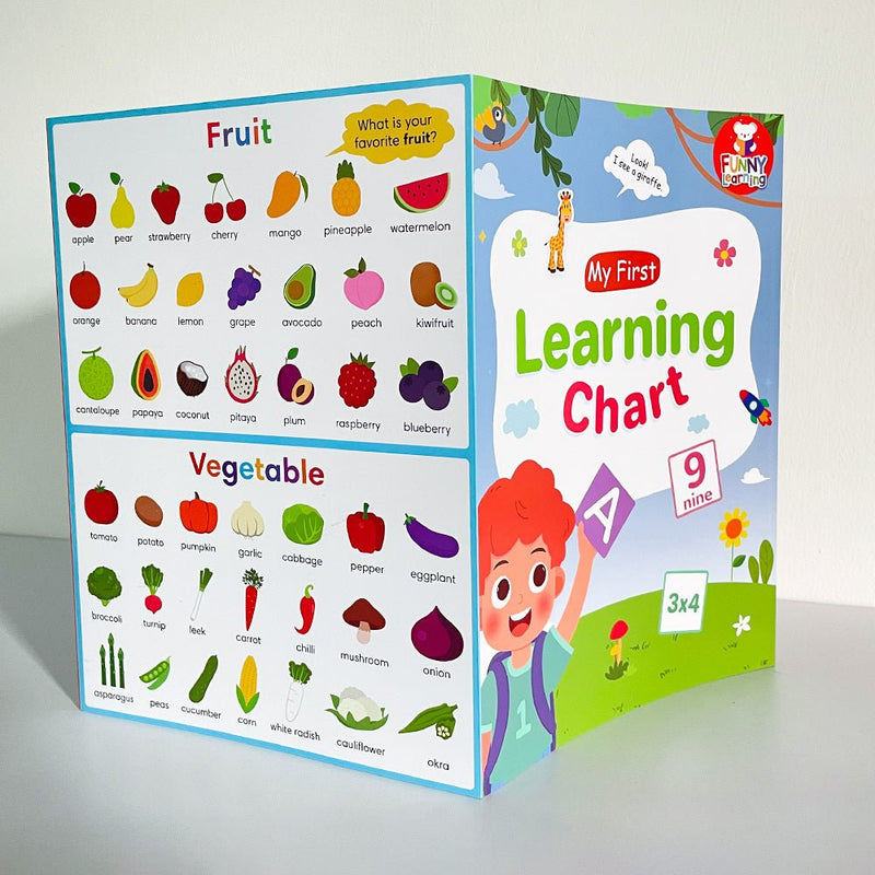 Cartel Educativo Infantil Atractivo: Aprende ABC, Números, Frutas y Verduras con Pósteres y Tarjetas Educativas Coloridas - SACASUSA