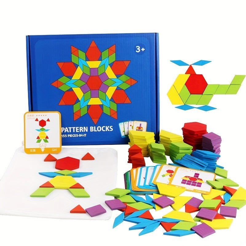 Creative 155 Piezas De Rompecabezas De Forma, Juguetes De Tablero De Tangram Geométrico De Madera De Varias Formas Para La Educación Temprana De Los Niños - SACASUSA