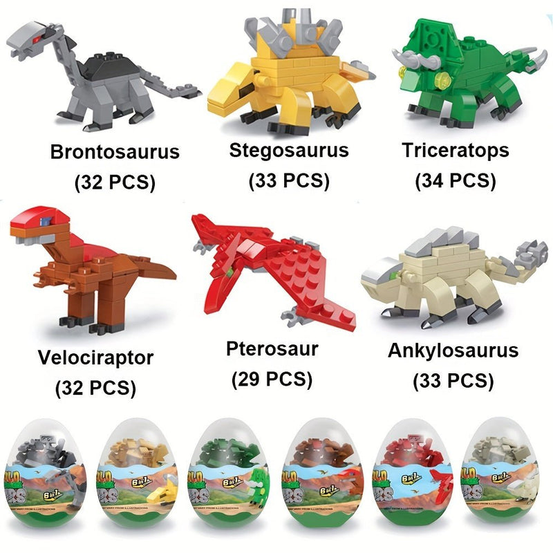 Extravagancia de Pascua: 6 Bloques de Construcción Dinosaurios - Juguetes en Forma de Huevo para Rellenos de Cestas, Favores de Fiesta & Premios de Clase - SACASUSA