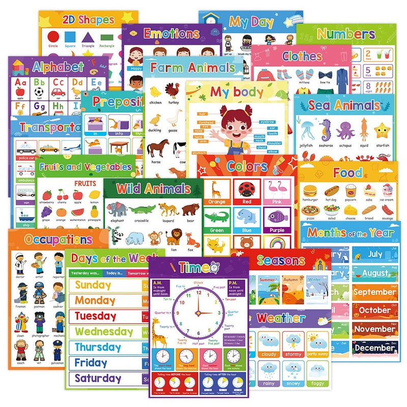 Impulsa el Aprendizaje Infantil: 20 Pósters Educativos Laminados de Alfabeto y Temas - Divertidos y Duraderos para Casa y Aula - SACASUSA