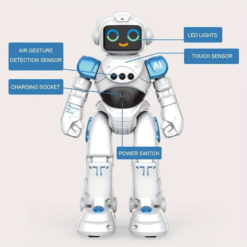 Intelligent Robots Toy, 2.4Ghz Control Remoto Robot Juguete Con Música Y Ojos LED, Programación Inteligente Conversación De Voz Transformación De Expresión Facial Juguete - SACASUSA