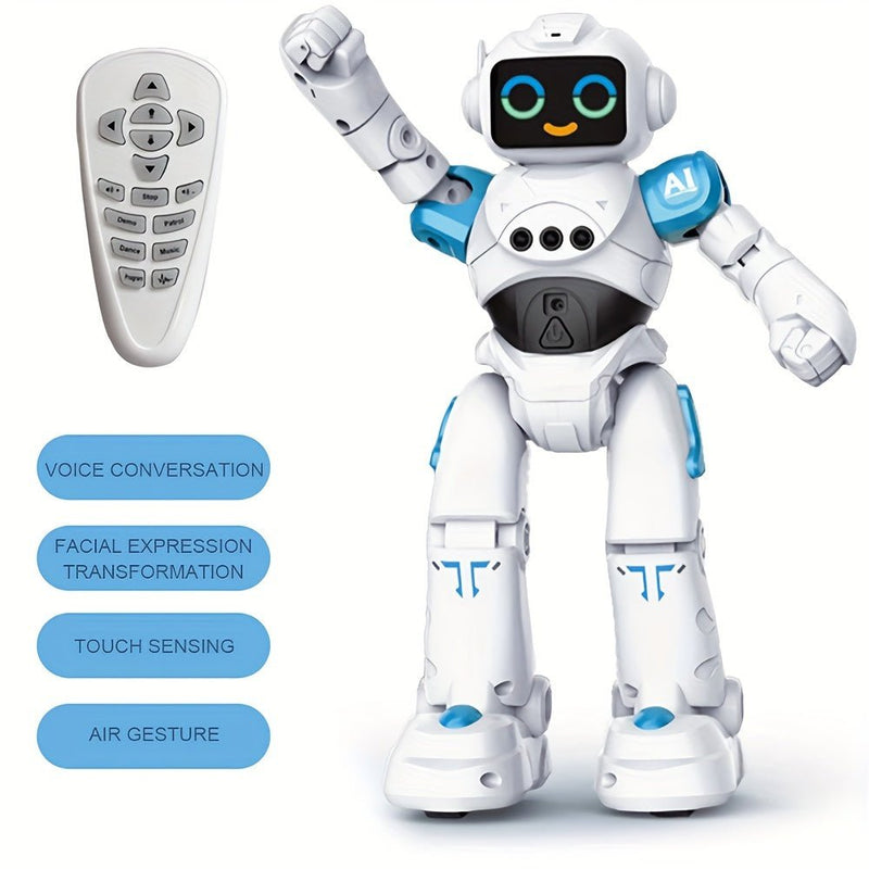 Intelligent Robots Toy, 2.4Ghz Control Remoto Robot Juguete Con Música Y Ojos LED, Programación Inteligente Conversación De Voz Transformación De Expresión Facial Juguete - SACASUSA