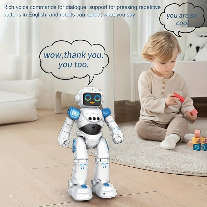 Intelligent Robots Toy, 2.4Ghz Control Remoto Robot Juguete Con Música Y Ojos LED, Programación Inteligente Conversación De Voz Transformación De Expresión Facial Juguete - SACASUSA