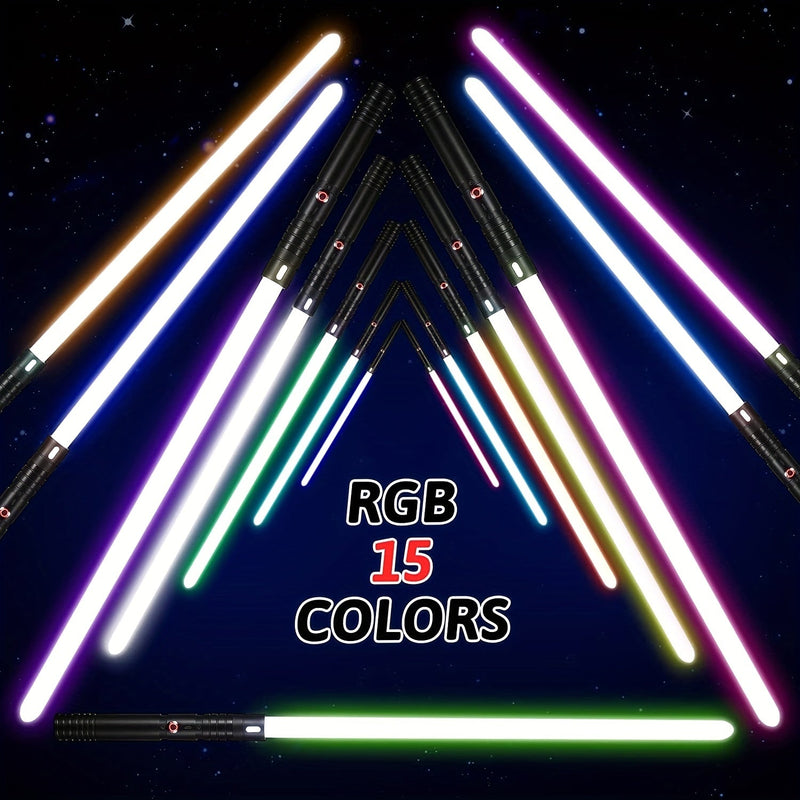 Juego Dual de Sables de Luz RGB, Mango de Aleación de Aluminio, 15 Colores, Recargable USB-C, Ideal para Cosplay y Fiestas, 14+ - SACASUSA