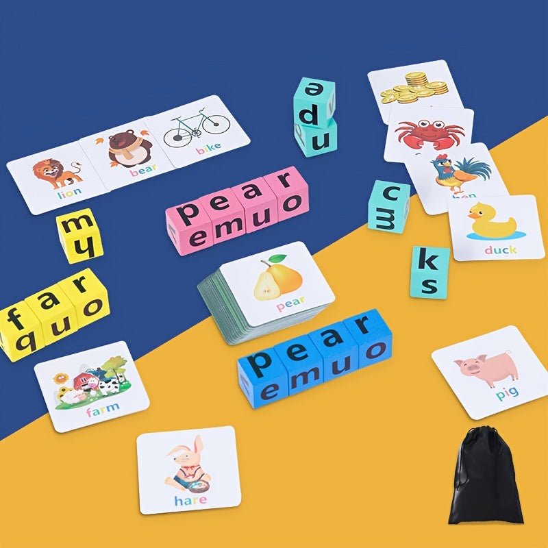 Juego Educativo de Bloques de Letras de Madera para Niños - Rompecabezas Montessori de Ortografía y Vocabulario con 40 Tarjetas, Regalo de Navidad Ideal - SACASUSA