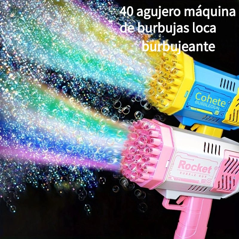 Máquina de Burbujas Gatling LED - 40 Agujeros Alta Volumen, Diversión Portátil para Fiestas y Regalos Infantiles al Aire Libre - SACASUSA