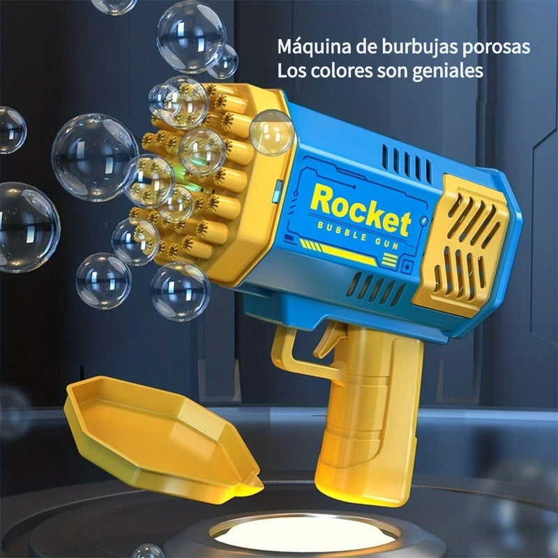 Máquina de Burbujas Gatling LED - 40 Agujeros Alta Volumen, Diversión Portátil para Fiestas y Regalos Infantiles al Aire Libre - SACASUSA