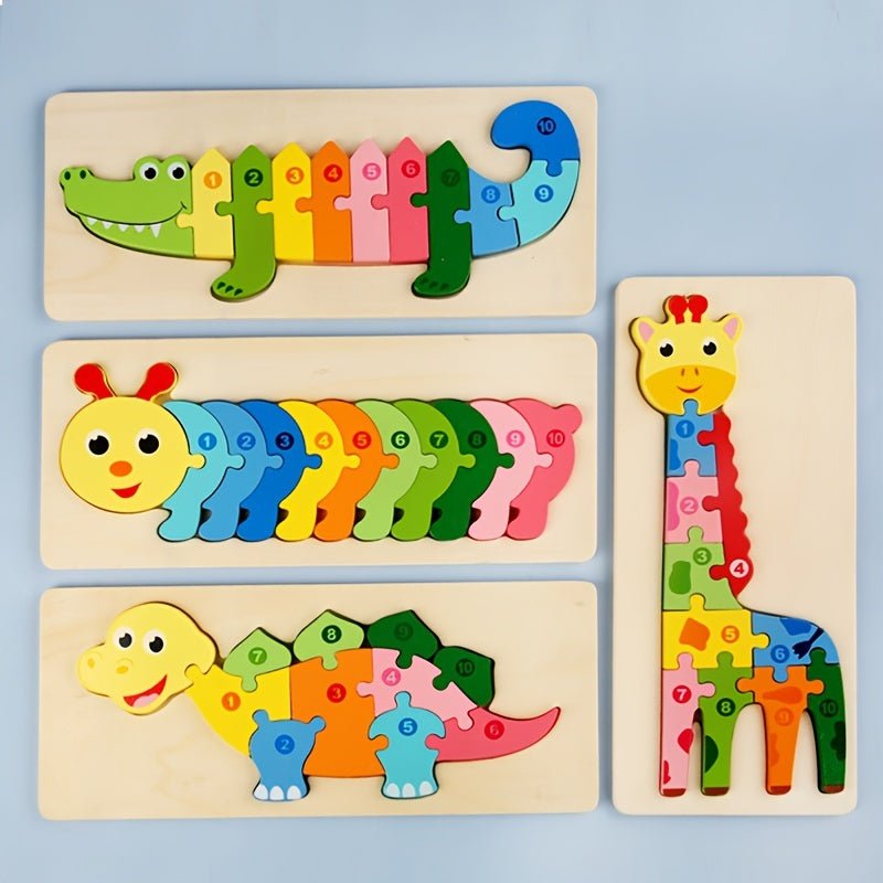 Puzzle de Madera de Animales Educativo y Divertido: Juguete Numerado para Niños con Dinosaurios, Jirafa y Más - Desarrollo de Coordinación y Educación Temprana - SACASUSA