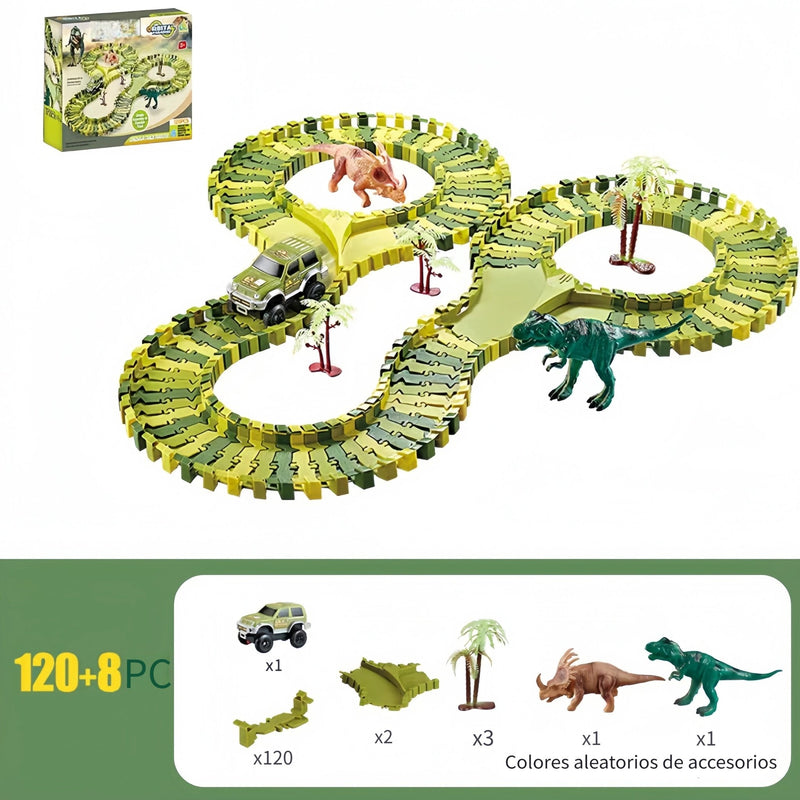 Set de Carreras de Dinosaurios Flex-Track - 120/240 piezas, Coches a Batería, Juguete Educativo y Creativo, Regalo Ideal para Niños - SACASUSA