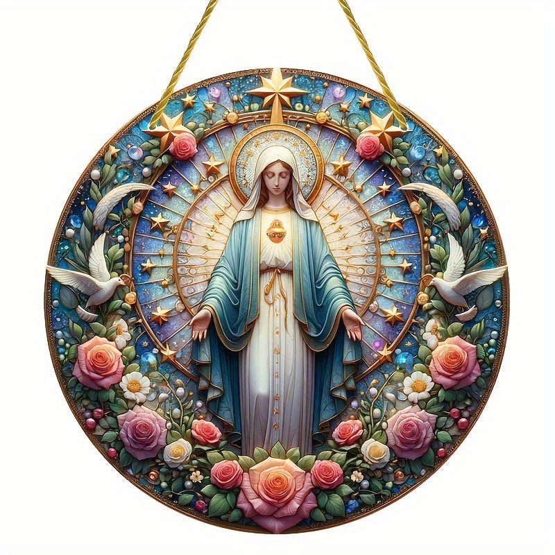 Sol Catcher Acrílico Virgen María de 15 cm - Decoración Art Deco de Pared, Versátil para Hogar y Jardín - SACASUSA