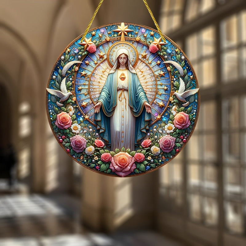 Sol Catcher Acrílico Virgen María de 15 cm - Decoración Art Deco de Pared, Versátil para Hogar y Jardín - SACASUSA