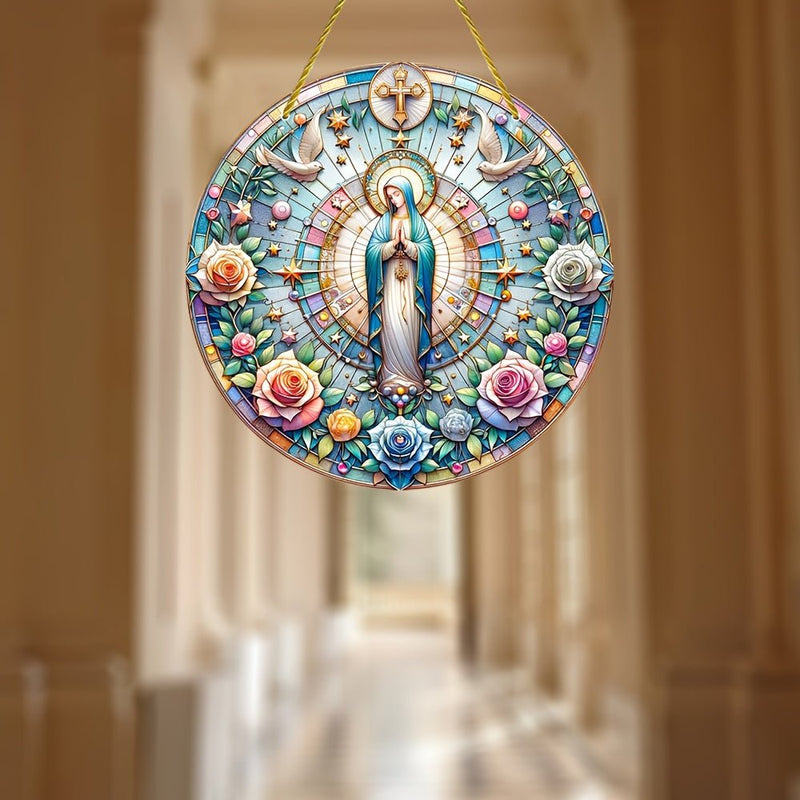 Sol Catcher Acrílico Virgen María de 15 cm - Decoración Art Deco de Pared, Versátil para Hogar y Jardín - SACASUSA