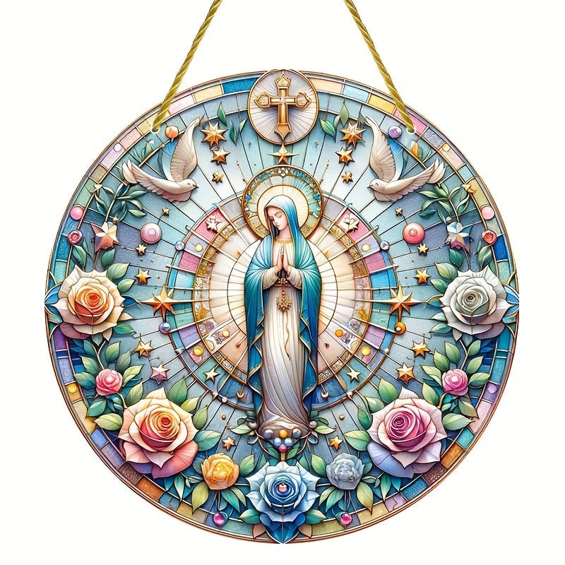 Sol Catcher Acrílico Virgen María de 15 cm - Decoración Art Deco de Pared, Versátil para Hogar y Jardín - SACASUSA