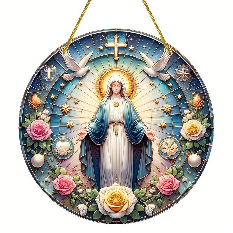 Sol Catcher Acrílico Virgen María de 15 cm - Decoración Art Deco de Pared, Versátil para Hogar y Jardín - SACASUSA