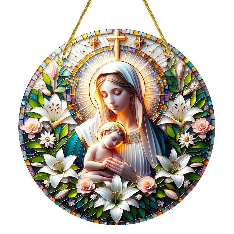 Sol Catcher Acrílico Virgen María de 15 cm - Decoración Art Deco de Pared, Versátil para Hogar y Jardín - SACASUSA