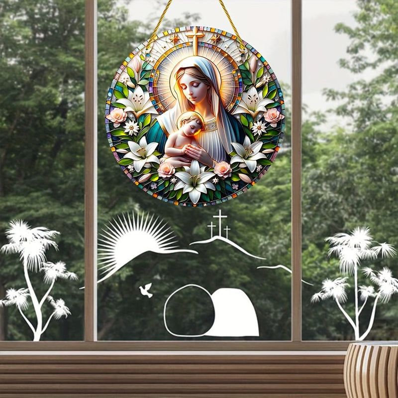 Sol Catcher Acrílico Virgen María de 15 cm - Decoración Art Deco de Pared, Versátil para Hogar y Jardín - SACASUSA