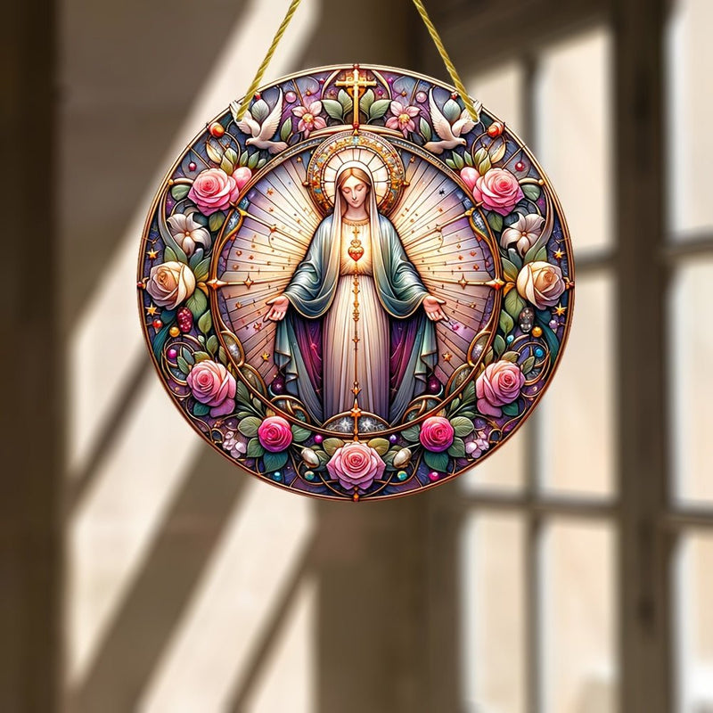 Sol Catcher Acrílico Virgen María de 15 cm - Decoración Art Deco de Pared, Versátil para Hogar y Jardín - SACASUSA