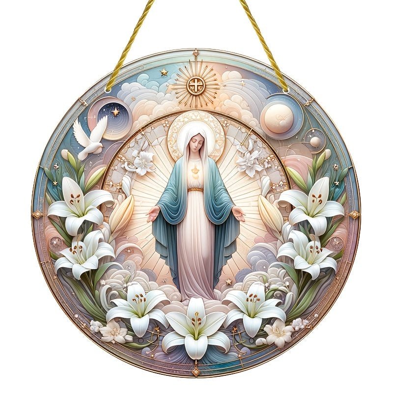 Sol Catcher Acrílico Virgen María de 15 cm - Decoración Art Deco de Pared, Versátil para Hogar y Jardín - SACASUSA