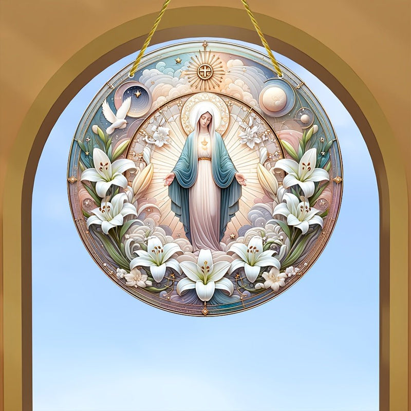 Sol Catcher Acrílico Virgen María de 15 cm - Decoración Art Deco de Pared, Versátil para Hogar y Jardín - SACASUSA