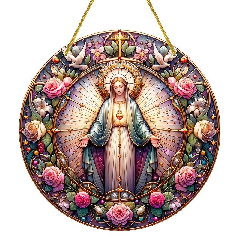 Sol Catcher Acrílico Virgen María de 15 cm - Decoración Art Deco de Pared, Versátil para Hogar y Jardín - SACASUSA