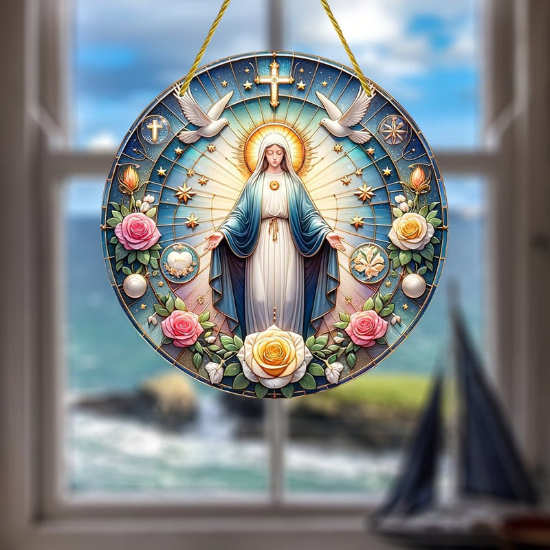 Sol Catcher Acrílico Virgen María de 15 cm - Decoración Art Deco de Pared, Versátil para Hogar y Jardín - SACASUSA