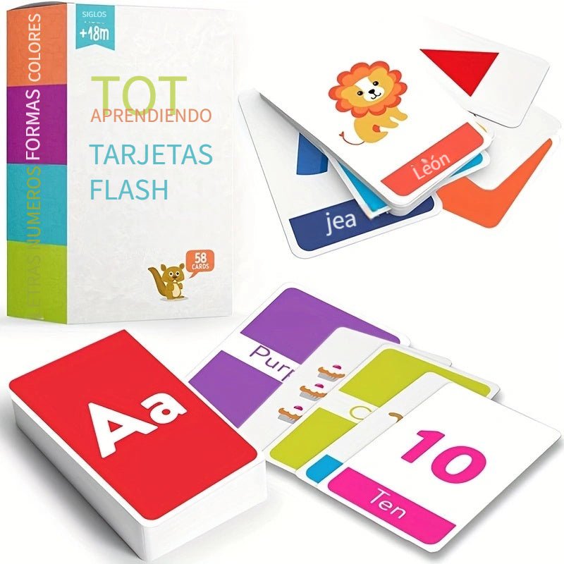 Tarjeta Flash De Aprendizaje Para Niños Pequeños De 2 A 4 Años, Juego De Palabras A La Vista, Juguete De Aprendizaje, Tarjetas Educativas Preescolares Para Niños Pequeños Y Aprender Colores, Formas De Números, Animales, Letras ABC, 58 Tarjetas De Imágenes - SACASUSA