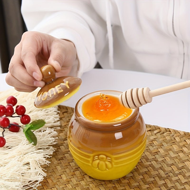 1 Juego De Tarro De Miel, Juego De Tarro Y Cazo De Miel Hermético, Juego De Tarro Y Palito De Miel, Dispensador De Miel, Recipientes De Miel Con Cazo De Miel De Madera, Decoración De Cocina, Accesorios De Cocina - SACASUSA