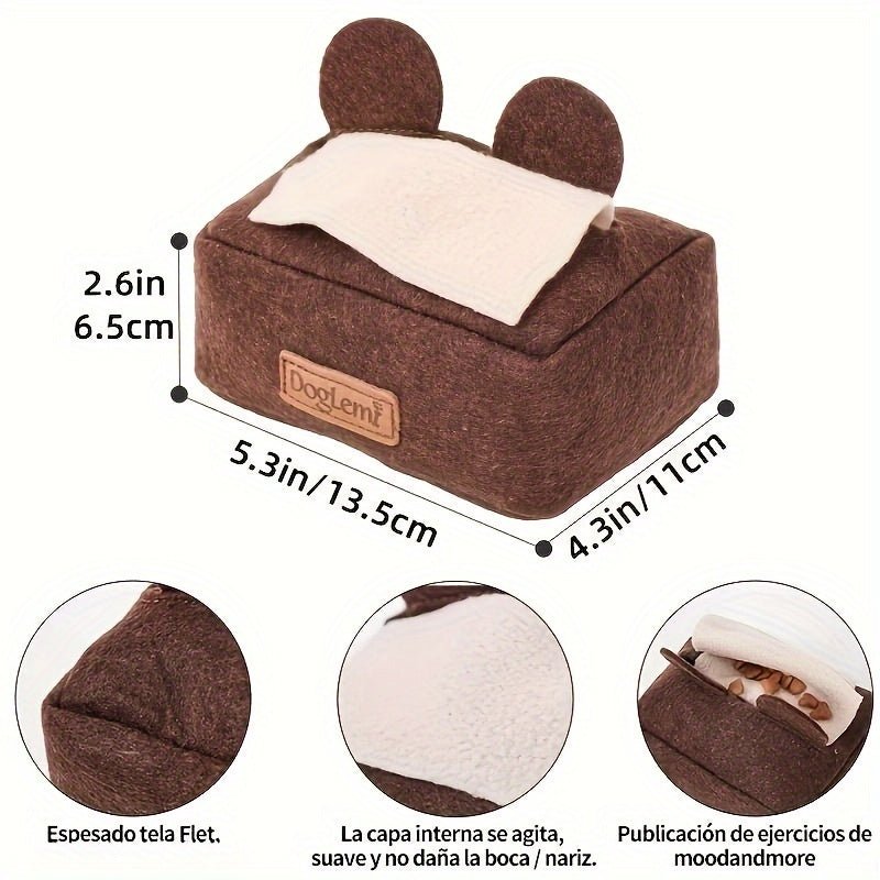 1 pieza Caja de pañuelos interactiva para mascotas, juguete con sonido, juguete para masticar con chirrido para perros, promueve la limpieza de los dientes y los beneficios del entrenamiento, accesorio de mascotas - SACASUSA