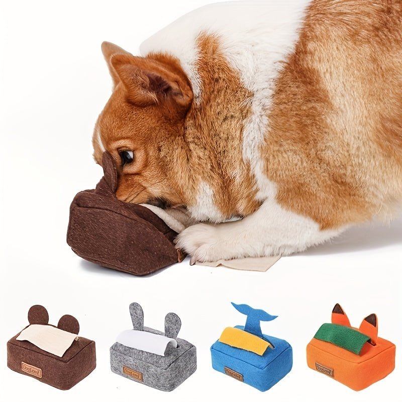 1 pieza Caja de pañuelos interactiva para mascotas, juguete con sonido, juguete para masticar con chirrido para perros, promueve la limpieza de los dientes y los beneficios del entrenamiento, accesorio de mascotas - SACASUSA