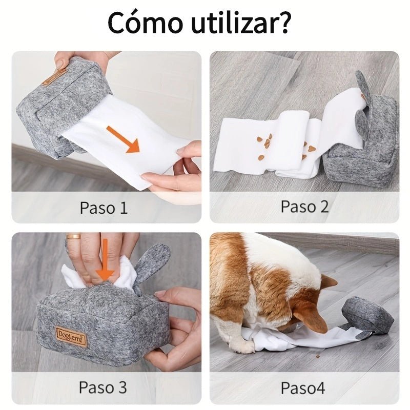 1 pieza Caja de pañuelos interactiva para mascotas, juguete con sonido, juguete para masticar con chirrido para perros, promueve la limpieza de los dientes y los beneficios del entrenamiento, accesorio de mascotas - SACASUSA