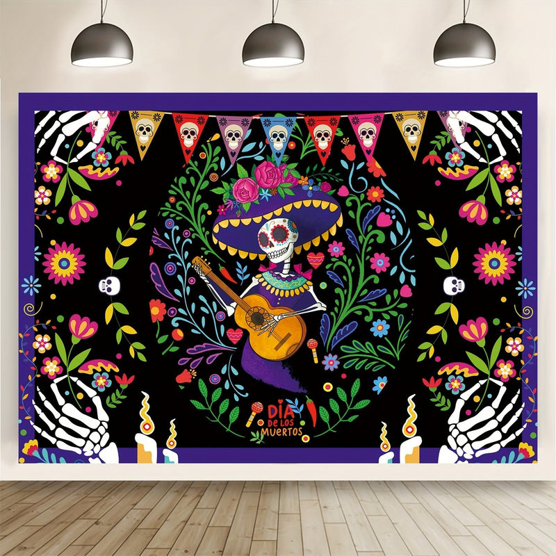 1 Pieza, Suministros Para Fiesta Del Día De Los Muertos, Pancarta De Fondo De Tela Extra Grande Para El Día De Los Muertos, Decoración De Fiesta, Fondo De Fotomatón, Pancarta De Fondo De Calavera - SACASUSA