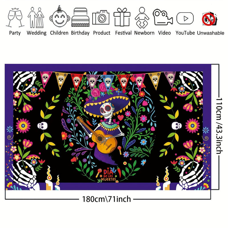 1 Pieza, Suministros Para Fiesta Del Día De Los Muertos, Pancarta De Fondo De Tela Extra Grande Para El Día De Los Muertos, Decoración De Fiesta, Fondo De Fotomatón, Pancarta De Fondo De Calavera - SACASUSA