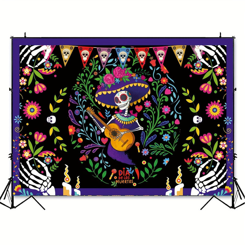 1 Pieza, Suministros Para Fiesta Del Día De Los Muertos, Pancarta De Fondo De Tela Extra Grande Para El Día De Los Muertos, Decoración De Fiesta, Fondo De Fotomatón, Pancarta De Fondo De Calavera - SACASUSA