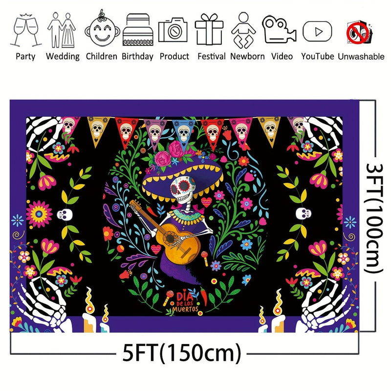 1 Pieza, Suministros Para Fiesta Del Día De Los Muertos, Pancarta De Fondo De Tela Extra Grande Para El Día De Los Muertos, Decoración De Fiesta, Fondo De Fotomatón, Pancarta De Fondo De Calavera - SACASUSA