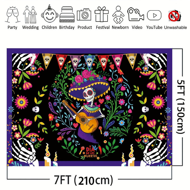 1 Pieza, Suministros Para Fiesta Del Día De Los Muertos, Pancarta De Fondo De Tela Extra Grande Para El Día De Los Muertos, Decoración De Fiesta, Fondo De Fotomatón, Pancarta De Fondo De Calavera - SACASUSA