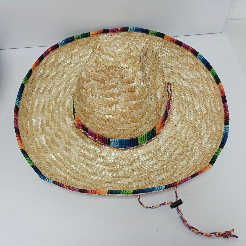 1 Sombrero Mexicano De 18.0 In De Ancho Para Adultos Con Ribete De Sarape, Sombrero Auténtico Para Sombrero De Paja Del Cinco De Mayo Con Banda De Sarape, Disfraz De Sarape Mexicano Para Adultos - SACASUSA