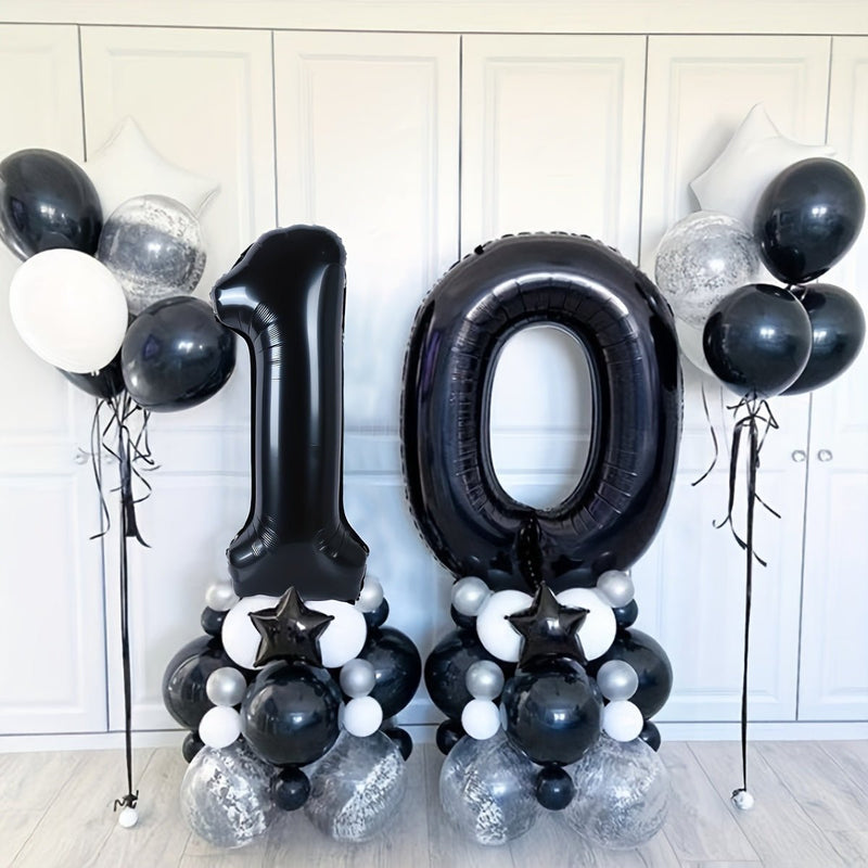 1 Unidad De Globos Digitales Negros De 32 Pulgadas, Decoración De Fiesta De Cumpleaños, Globos De Aniversario, Suministros Para Fiestas De Globos - SACASUSA