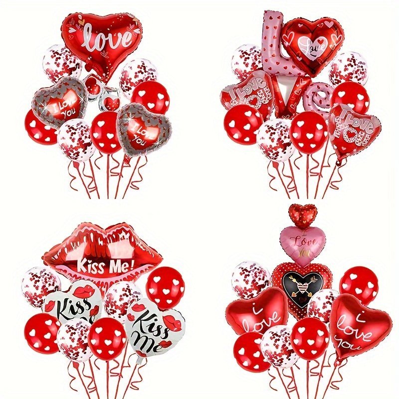 10 Uds. Bola Roja Con Estampado Romántico De Una Sola Pieza Amor Día De San Valentín Confesión Atmósfera Arreglo Accesorios Globo Ramo Conjunto - SACASUSA