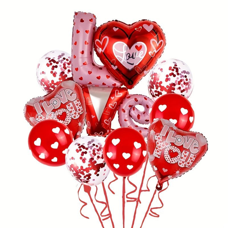 10 Uds. Bola Roja Con Estampado Romántico De Una Sola Pieza Amor Día De San Valentín Confesión Atmósfera Arreglo Accesorios Globo Ramo Conjunto - SACASUSA