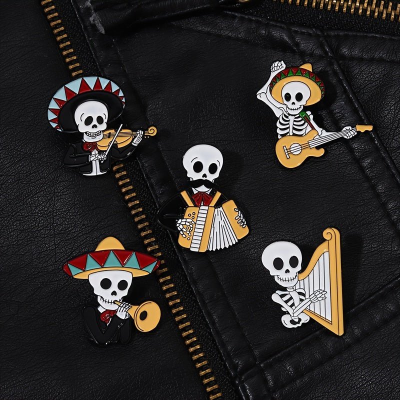 1/2/3/5 Uds Broche De Alfileres Esmaltados De Concierto Mexicano, Broches De Arpa De Violín De Acordeón Insignias De Solapa, Regalo De Estilo Gótico - SACASUSA