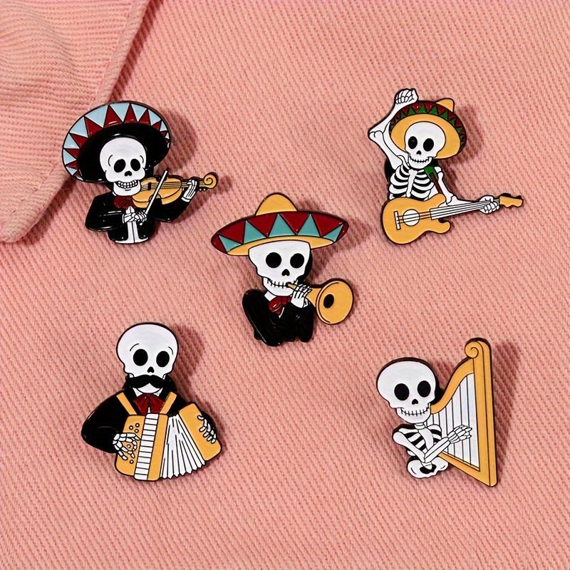 1/2/3/5 Uds Broche De Alfileres Esmaltados De Concierto Mexicano, Broches De Arpa De Violín De Acordeón Insignias De Solapa, Regalo De Estilo Gótico - SACASUSA