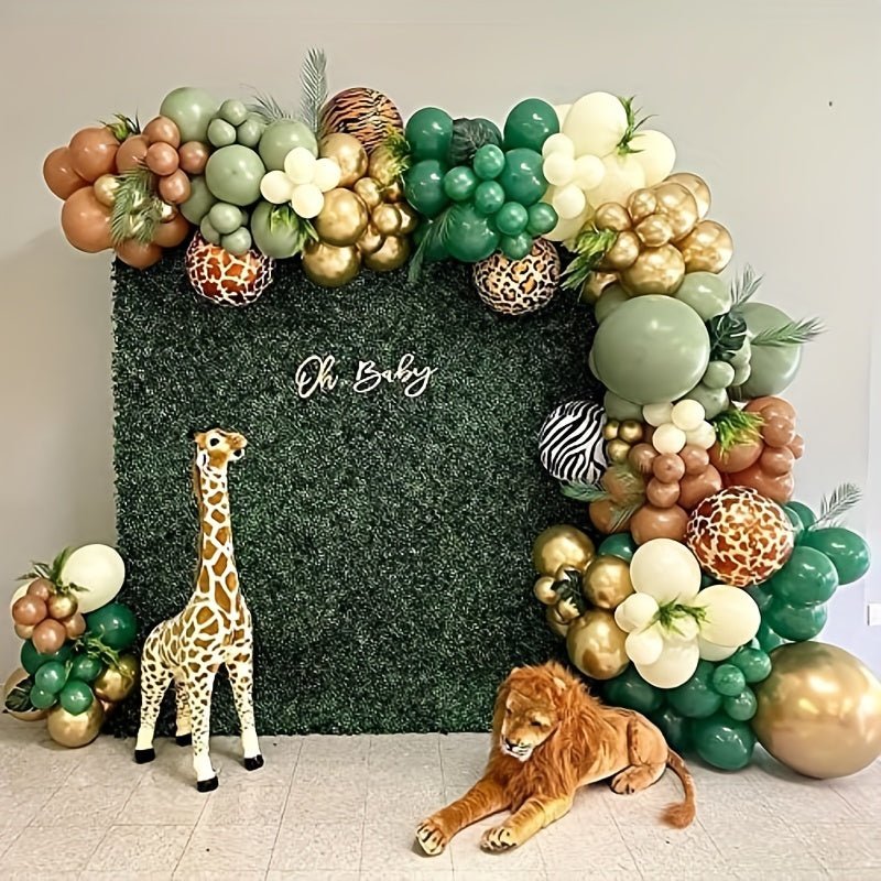 128 Piezas, Juego De Arco Floral De Globos De Selva Safari, Globos Verde Salvia Y Marrón Con Estampado Animal, Adecuado Para Suministros De Fiesta Temática Tropical Salvaje, Primer Cumpleaños, Bautismo, Boda, Graduación,(juego De Globos De Safari) - SACASUSA